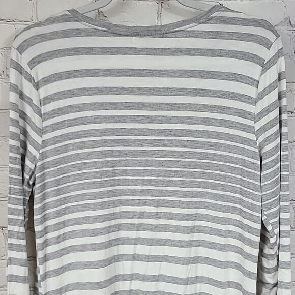 Love on a Hanger M/L Grey Striped Maxi Top Long Side Slit Tunic Casual Tee Shirt - Picture 11 of 12